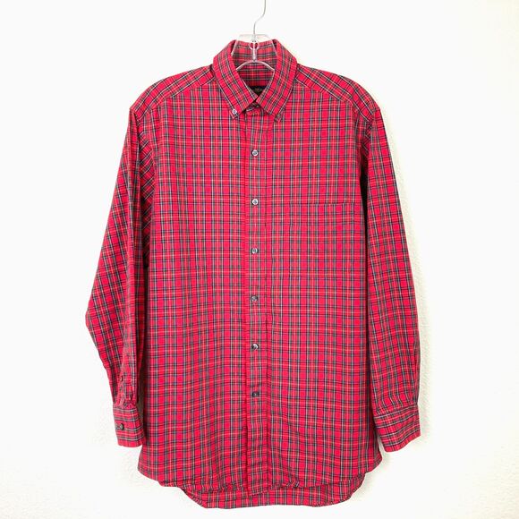 Club Room Men's Dress Shirt Size 14.5 Red Green Plaid Regular Fit Button Up - Picture 1 of 5